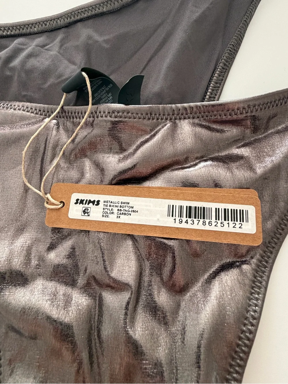 SKIMS Swim Skimpy Sexy Tie Metallic Bikini Bottom NWT 3X Carbon Color